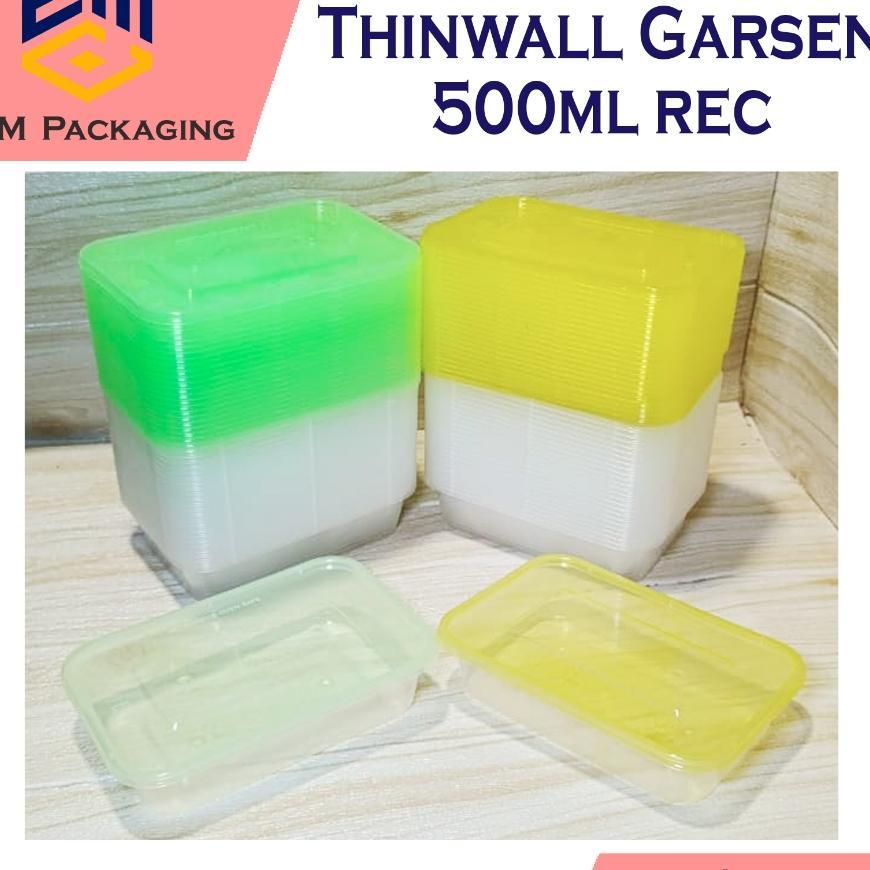 25Pcs Thinwall Garsen Warna 500 Rec | Thinwall Warna 500Ml Rectangle | Kotak Makan Plastik