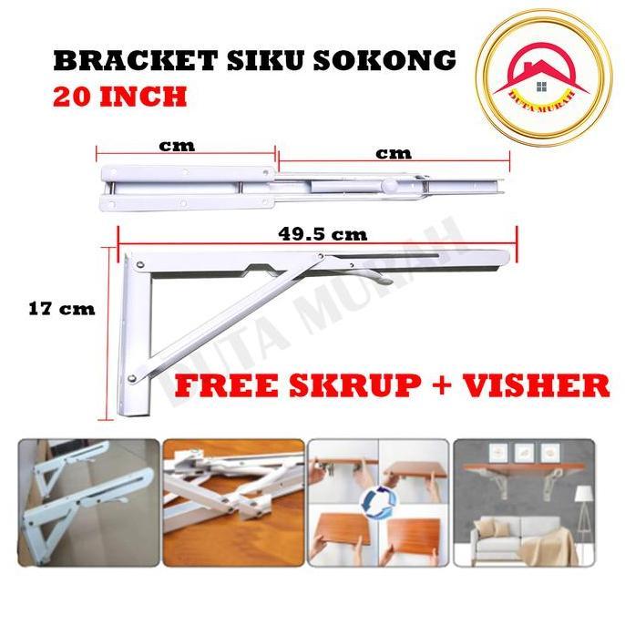 TACAAHA Engsel Ambalan Lipat / Siku Rak Lipat / Braket Siku Rak Lipat isi 1 set (2pcs) 20 INCH (50 c