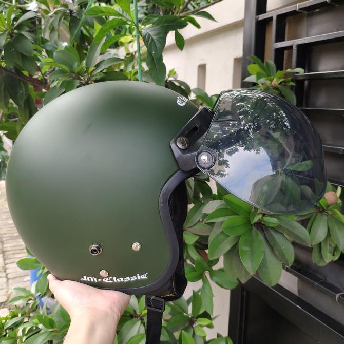 HELM BOGO DEWASA JM CLASSIC RETRO HIJAU ARMY DOFF PRIA WANITA Helmet Motorcycle Helmet Motorcycle