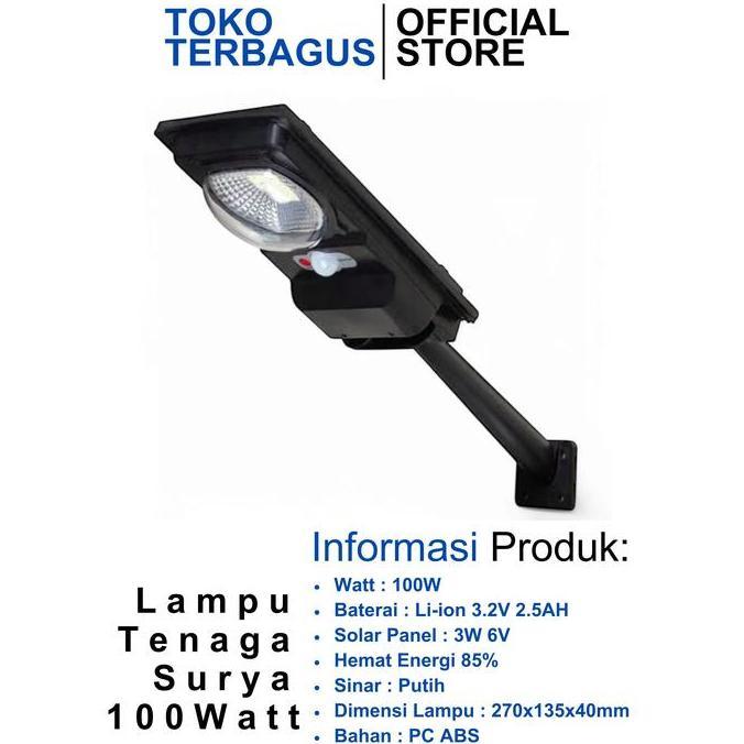 NEW LAMPU TENAGA SURYA 100WATT SOLAR CELL SOLAR PANEL WATERPROOF SENSOR PUTIH ORI