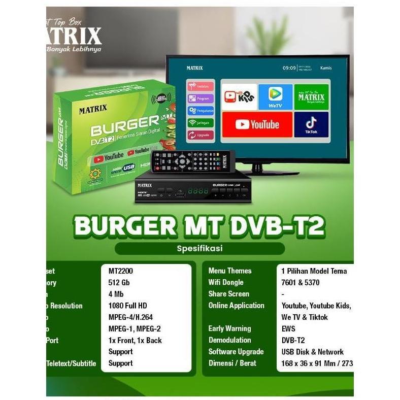 CALVIERA SET TOP BOX TV DIGITAL MATRIX APPLE DVB T2 FULL HD / SET TOP BOX MATRIX BURGER / SET BOX TV