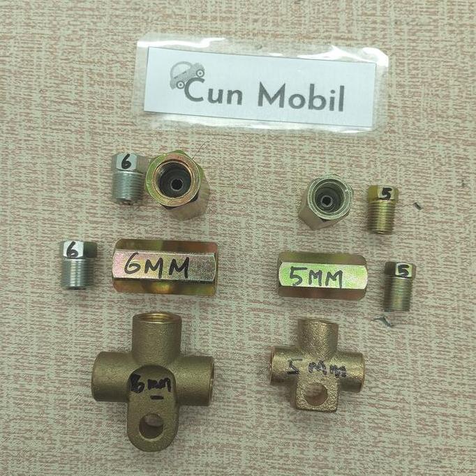 Sambungan Nepel Rem 6 Mm Drat Halus Kunci 10 Mm Model T Kuningan Promo