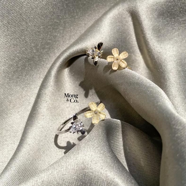 MongCo beelieve S925 Adjustable Sterling Silver 925 Ring with Bee Flower Charm Cincin Wanita Perak 9