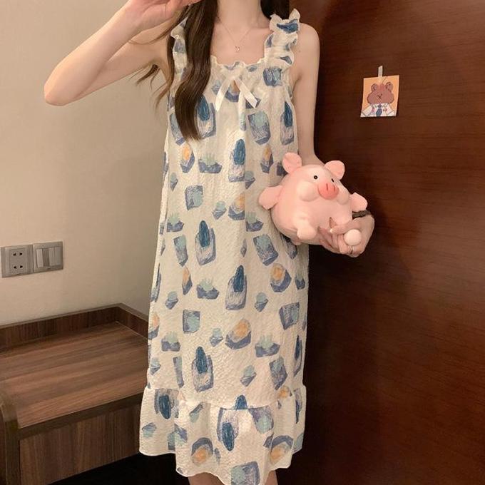 [CUP BRA SERIES] Ji Hye Dress Daster Tidur Aesthetic dengan Cup Bra Piyama Korea Wanita Import Tanpa