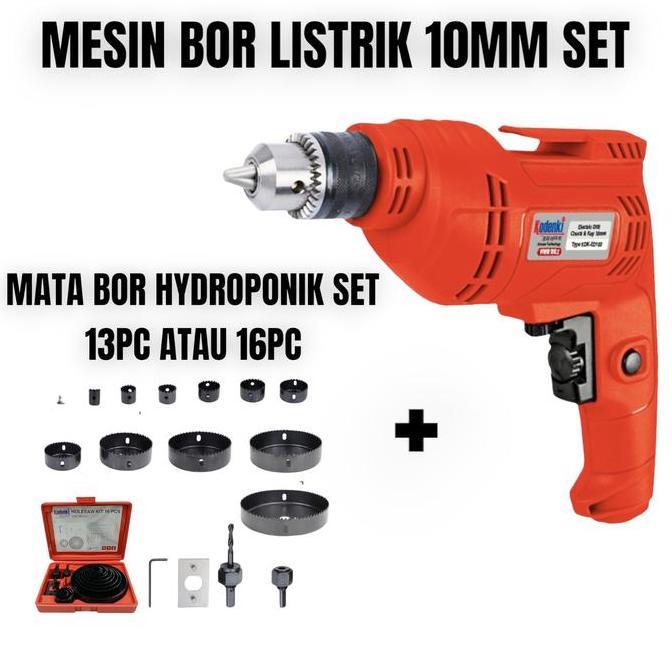 PAKET MESIN BOR 10MM MATA BOR HIDROPONIK KAYU PVC HOLE SAW SET 13 16PC