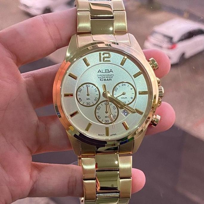 Ready ALBA Analog Jam Tangan Pria Rantai Gold AT3G08X1 Original Bergaransi murah