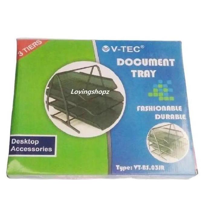 V-TEC Document Tray 3 susun untuk Meja Kerja - Hitam - Besi Desk
