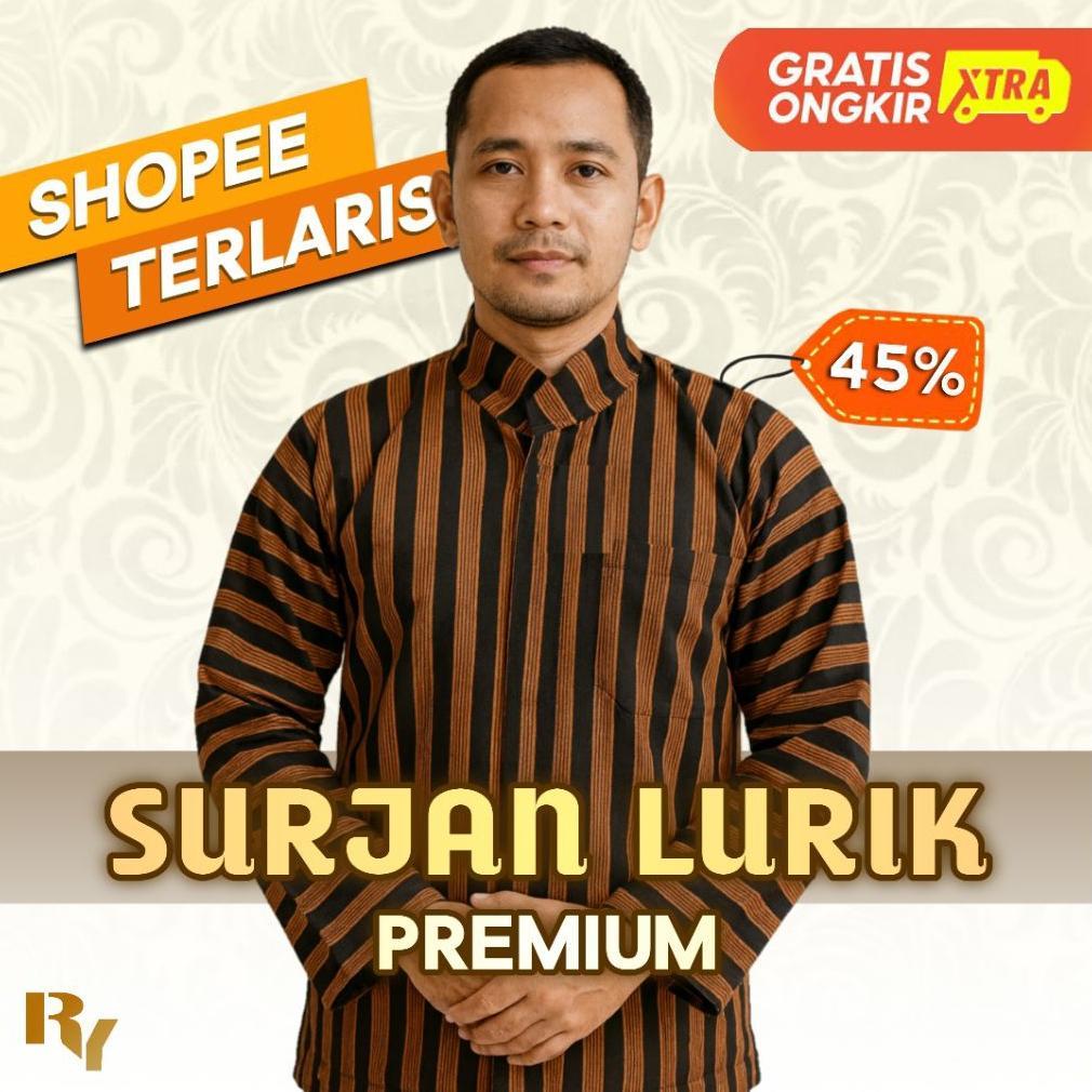 Diskon Baju Adat Lurik Pria | Baju Adat Jawa | Surjan Lurik Pria Coklat Hitam | Lengan Panjang | Ter