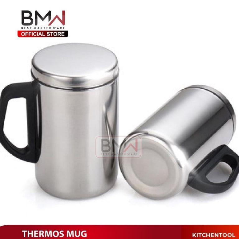 Gelas Mug Cangkir Tahan Panas Stainless Steel 500Ml Dengan Tutup Air Panas Dingin Minum Kopi