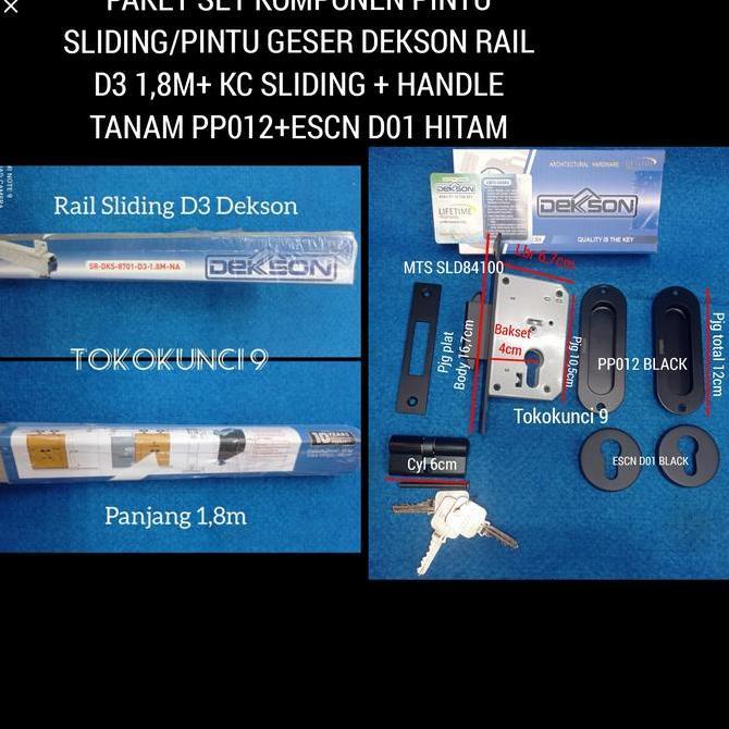 Rail Pintu Sliding D3 Dekson Komplit Set Kunci Sliding Hitam SLD84100