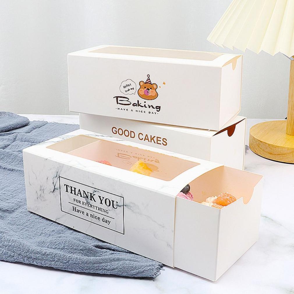 10Pcs Box Donut Panjang Kotak Dus Kue Slice Cake Box Kue Dessert