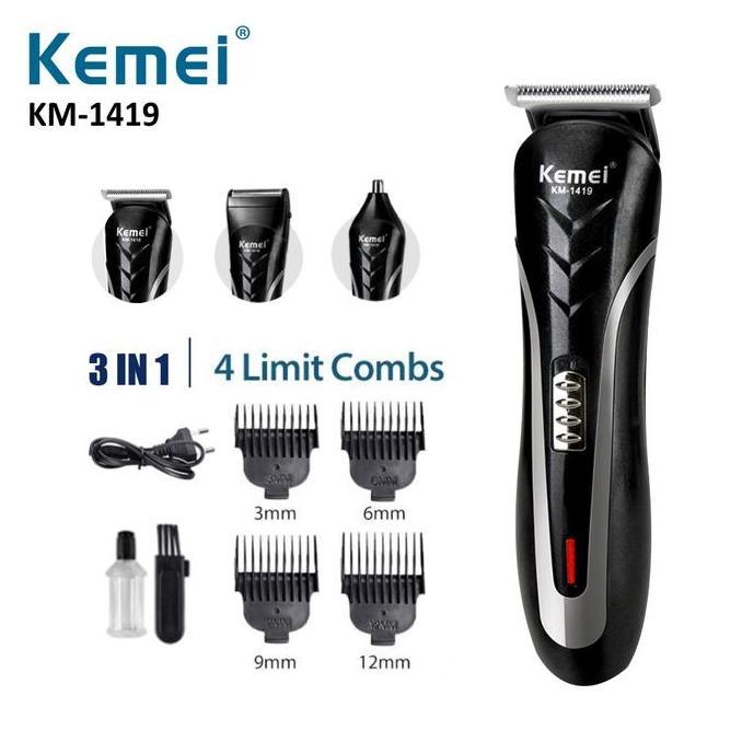NEW KEMEI KM 1419 ALAT CUKUR RAMBUT 3IN1 KUMIS JENGGOT DAN BULU HIDUNG ORI
