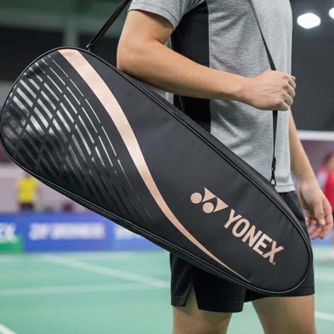 big promo tas raket badminton yonex thermal premium muat 2 raket (black/gold)