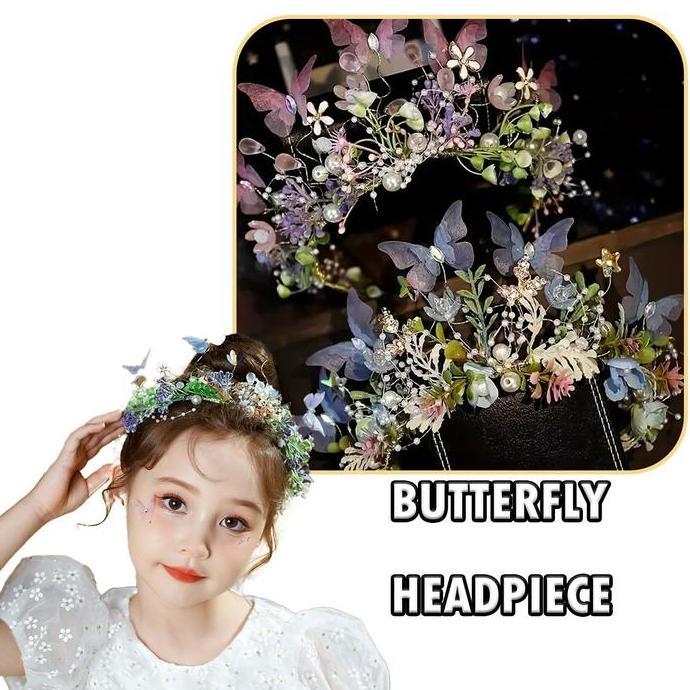 PODAMANS Hiasan Rambut Mahkota Bunga Mutiara Princess Pink Biru Untuk Anak Perempuan Pesta Headpiece