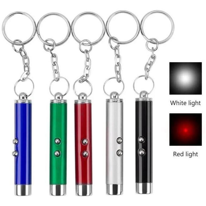 PODAMANS Gantungan Kunci Red Laser Pointer Tunjuk Senter Lampu Mini 2in1 2 in 1 Red Dot Mainan Anak 