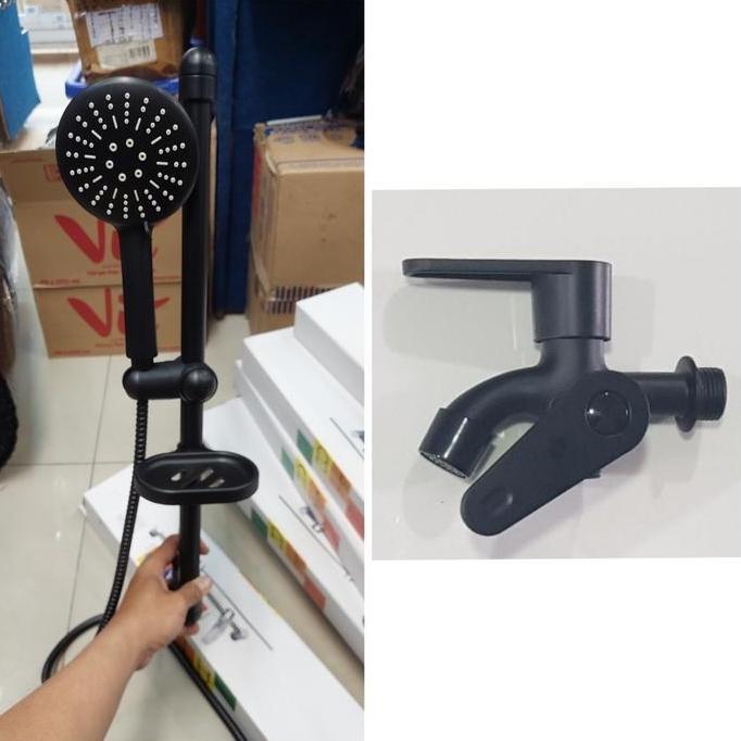 Ready paket shower tiang hitam set kran / tiang shower mandi set kran cabang hitam