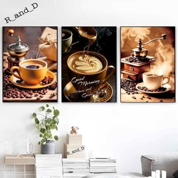 Hiasan dinding cafe gambar kopi ukuran 47x31, Dekorasi dinding dapur tema kopi hitam ukuran A3, Wall