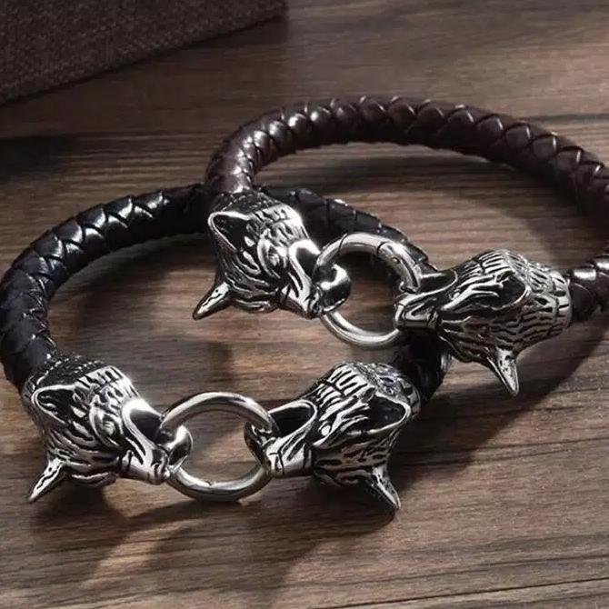 Gelang Kulit Model Kepala Harimau Kasual
