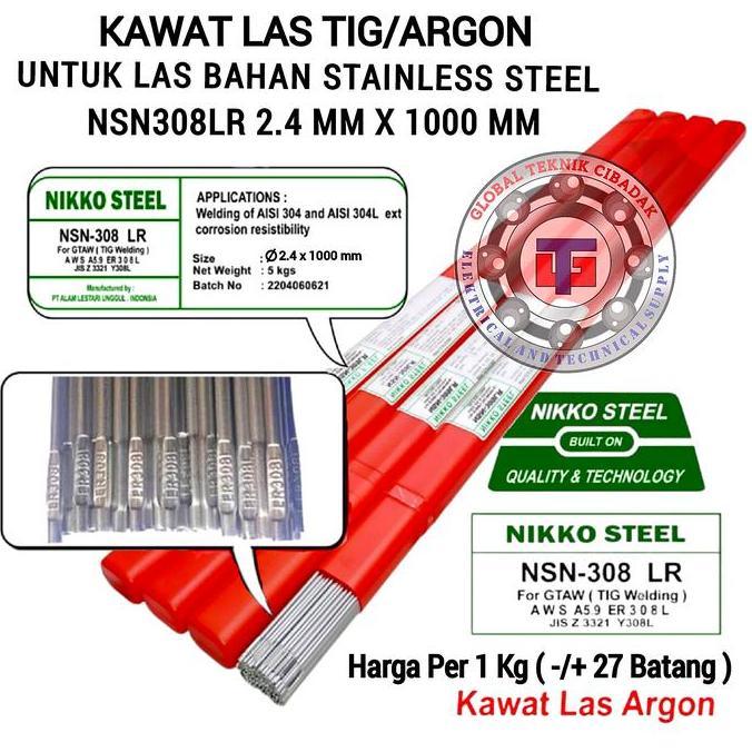 Kawat Las Argon TIG 2.4 mm NSN308LR Stainless Per 1 Kg Nikko Steel TIG NSN 308 LR 2.4 mm ER308L