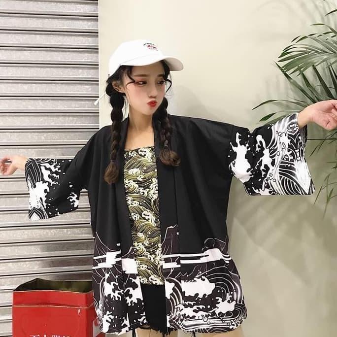 New KIM-09 loose kimono jepang satin printing motif naga import