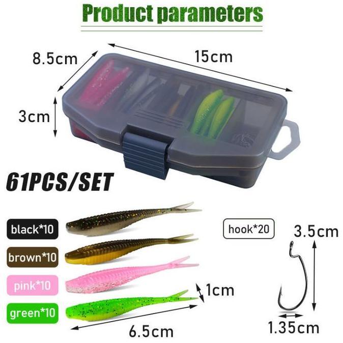 EXQWISITE 61Pcs Umpan Pancing Ikan Softlure Soft Lure Casting Umpan Soft Lure Bait Komplit Fishing L