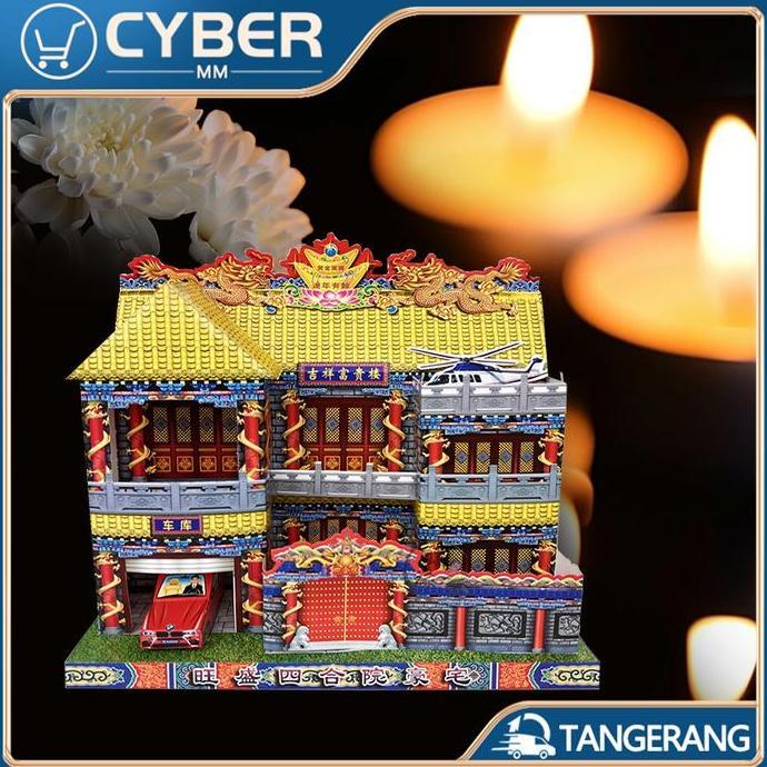 CHONELIO 35*28*18CM Rumah Kertas Cengbeng Cheng Beng Kertas Rumah Kertas Sembahyang Leluhur Rumah Ke