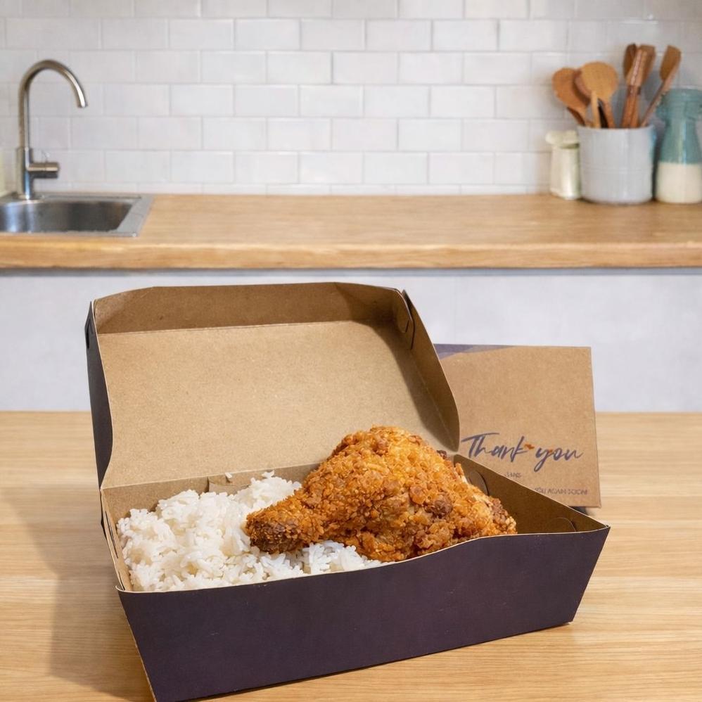 HOT DEALS Paper Lunch Box size ( L )  Kraft Laminasi  Kotak Dus Makan Ayam Nasi Goreng Bakar Geprek 