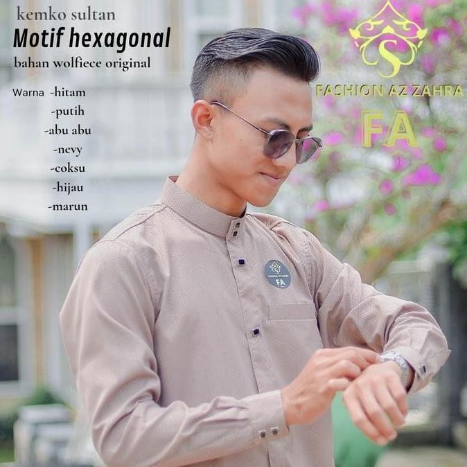 Wekup Kemko Sultan Embos Terbaru Motif Hexagonal Fa Kerah  Kancing Variasi Koko Pria Nyaman Kantong 