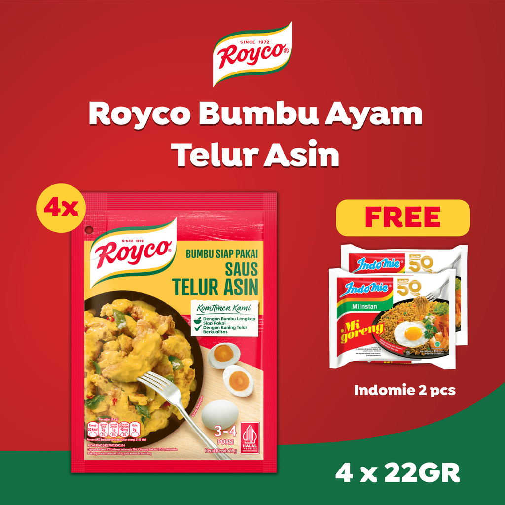 Royco Bumbu Ayam Saus Telur Asin 4X22 G, Free 2 pcs Indomie Goreng