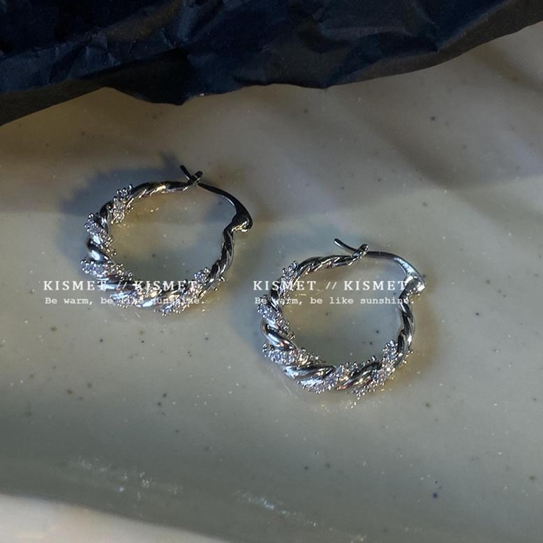 PROMO Anting Wanita Hoop Bulat Kecil Elegan Anting Tusuk Wanita Silver Titanium Anti Karat Earrings 