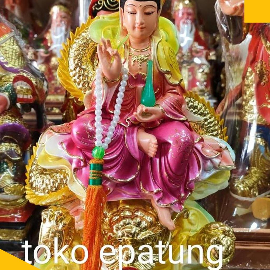 Patung Dewi Kwan Im / Kwan In - Duduk Naga - Fiber - 12 Inch