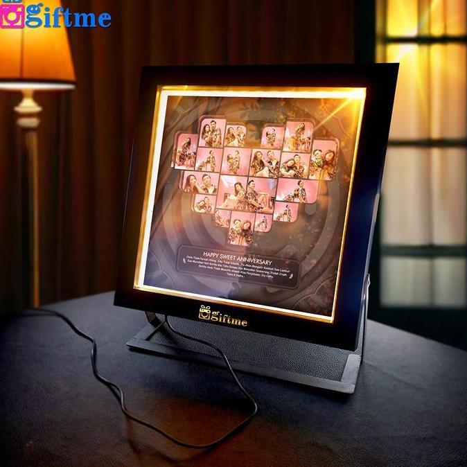 GIFTME Bingkai 3D 8R Custom LED Stand Besi | Kolase Foto Love - Kado Ultah Cewek Hadiah Anniversary