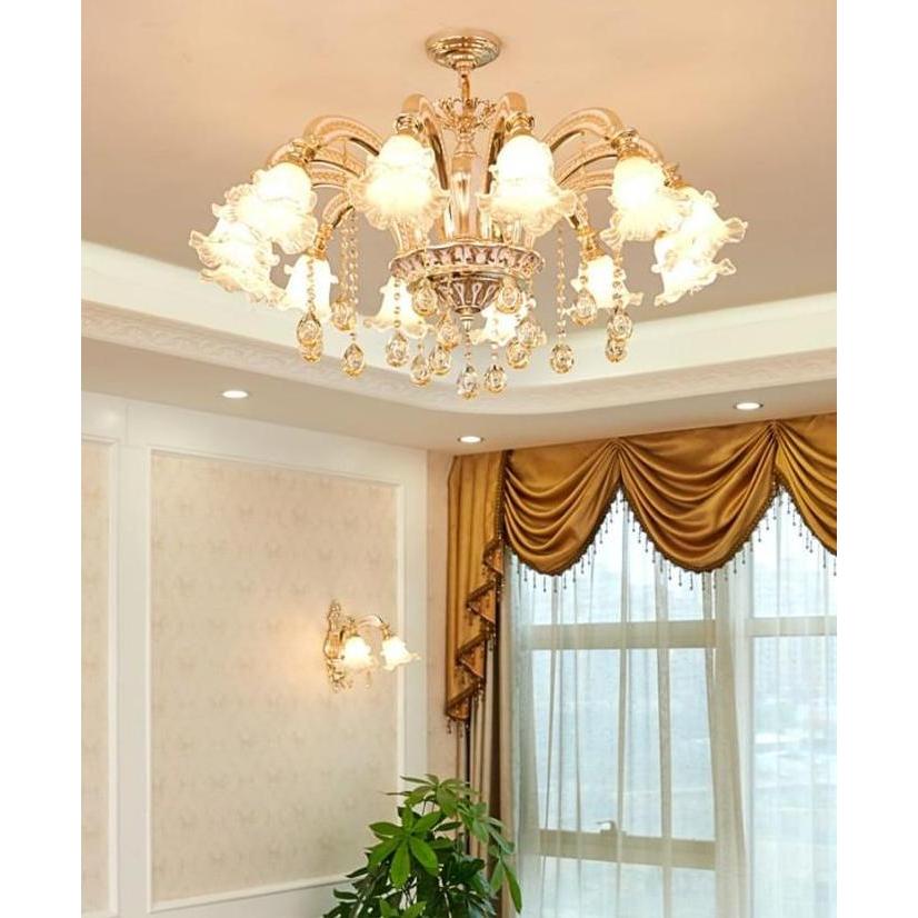 Ready LAMPU HIAS GANTUNG KRISTAL BUNGA MEWAH / LAMPU GANTUNG RUANG TAMU