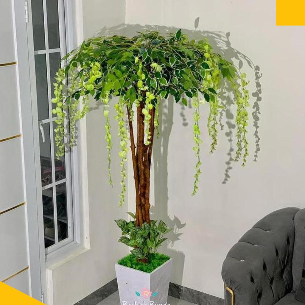 Pohon Wisteria 170Cm Artificial Hiasan Dekorasi Rumah Kantor Pohon Pojok Tanaman Gantung Plastik