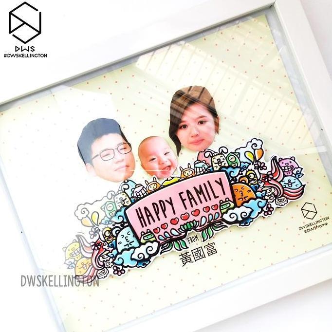 Souvenir Family Frame Pigura Doodle Art