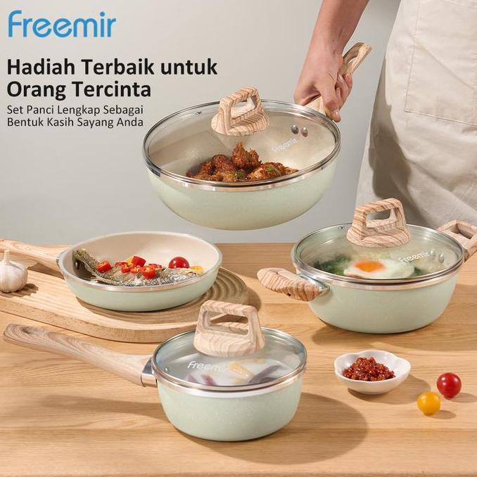 TERLARIS [Crehom] freemir Green Set 4 Pcs Wajan Panci Penggorengan Warna Hijau Wajan Perlengkapan Ma