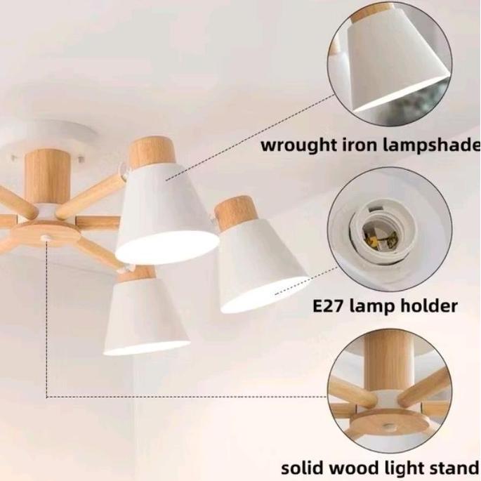 Ready Lampu gantung Hias plafon minimalis kayu fitting bohlam e27