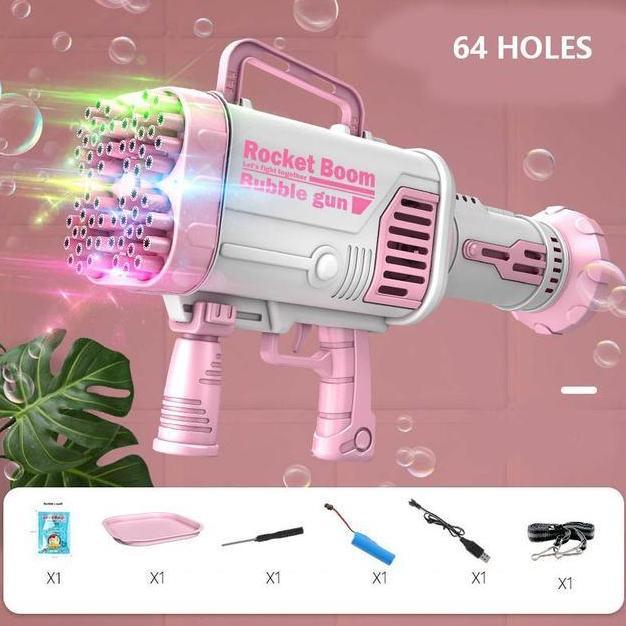 TERLARIS MAINAN TEMBAKAN GELEMBUNG SABUN BUBBLE GUN ROKET BAZOOKA 64 LUBANG