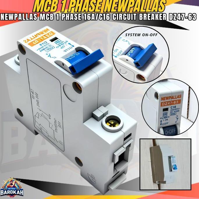 New Pallas Mcb 1P C16 Dz47-63 Mcb Pemutus Arus Circuit Breaker 1 Phase 16 Ampere Sni New Pallas Dz47