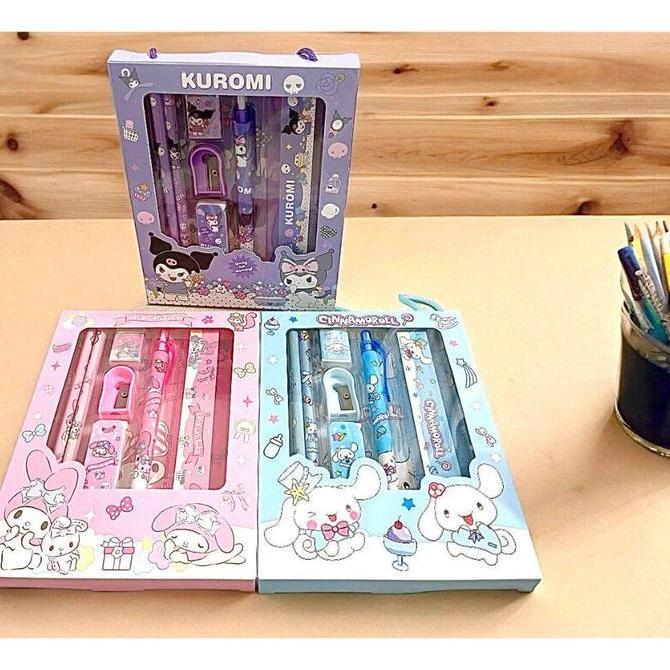 PHLOX Set alat tulis 6in1 Dapat Tas Alat Tulis Anak Sekolah Buku Pulpen Penghapus Pengaris Pensil St