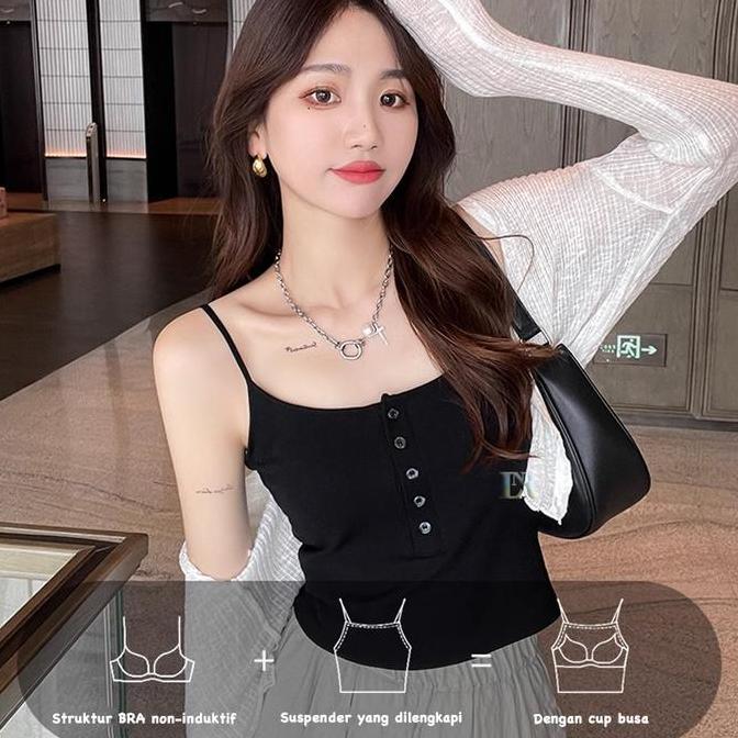 Tanktop Import Dengan Cup / Pad Bra Dalaman Untuk Wanita Remaja Dewasa Tank Top  Tali Kecil Spaghett