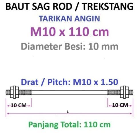 M10 x 110 cm Baut Trekstang, Sag Rod Tarikan Angin, Jarung Gording