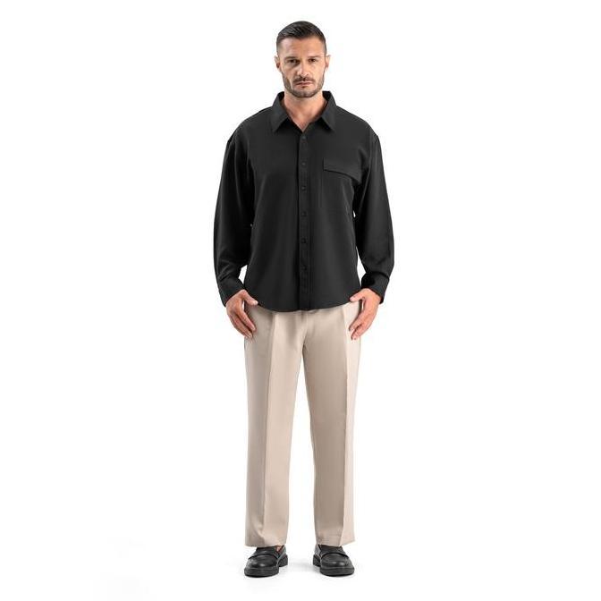 Ribsgold Kemeja One Pocket Overshirt | Kemeja Oversize One Pocket Hitam Black TM