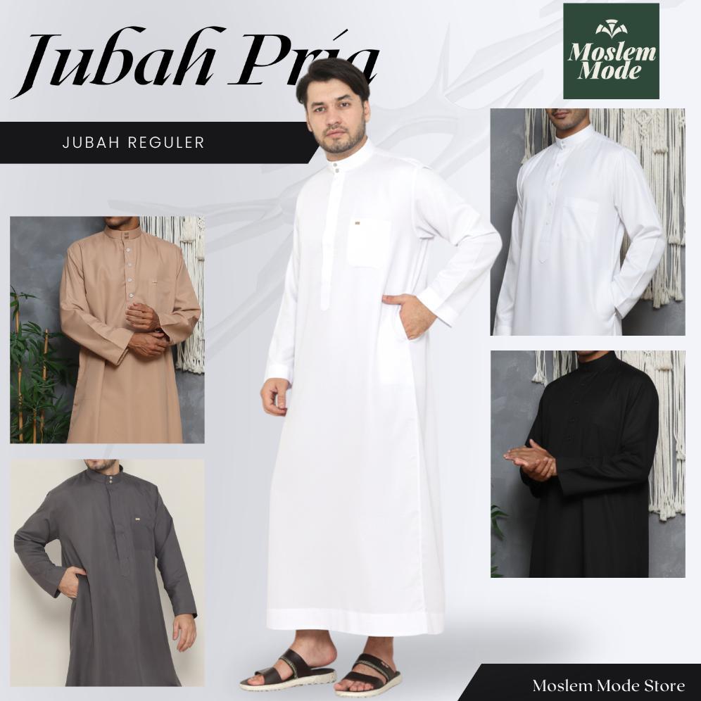 Premium Baju Gamis Pria Putih Polos Jubah Gamis Pria Viskin Putih Lengan Panjang Oblong - Gamis Laki