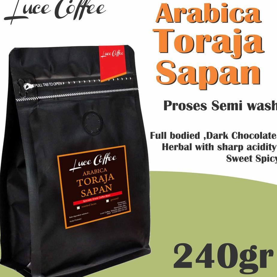 Luce Coffee, Kopi Arabica Toraja Sapan 240G - Biji Atau Bubuk