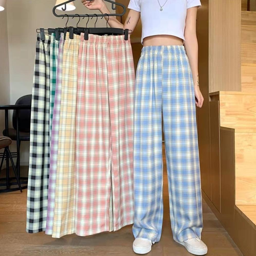Hemat Korean Long Pants Tartan | Celana Kulot Wanita Kotak-Kotak
