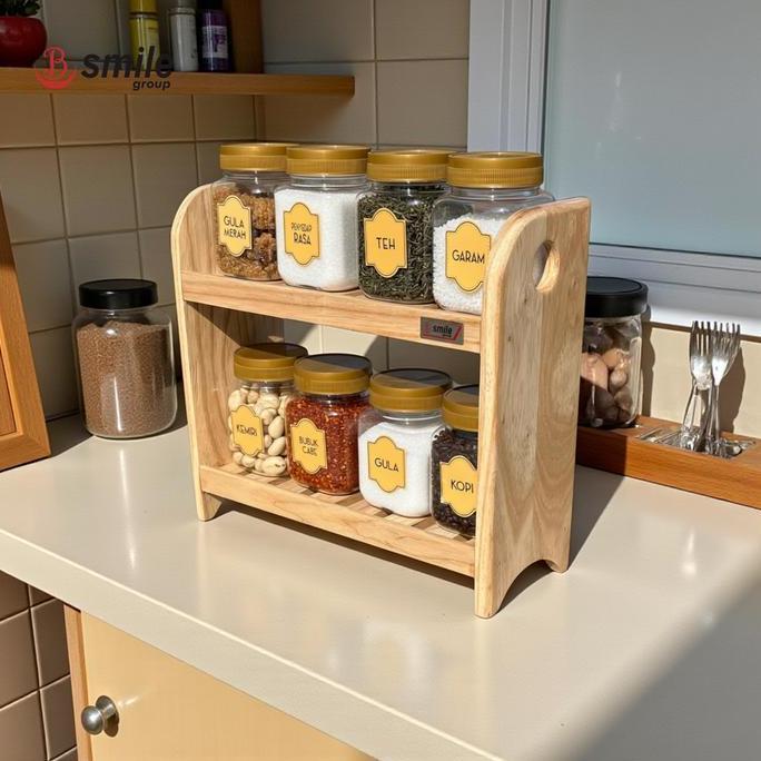 Rak Bumbu Dapur Estetik + Toples Tempat Bumbu Kayu Serbaguna Kitchenware