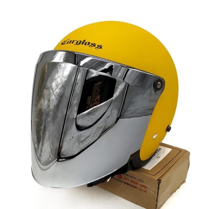 Helm Cargloss + Visor Snail Flat Iridum Silver Open ( Retro / Bogo ) Original Dan Terpercaya