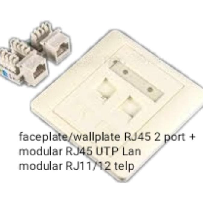 AONI face plate rj 45 dua lobang + modular rj 45 + modular rj 11 +outbox