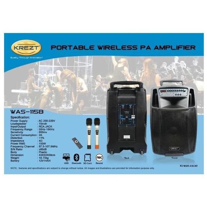 TERLARIS KREZT WAS-115B - 15 INCH PORTABLE BLUETOOTH SOUND SYSTEM AMPLIFIER